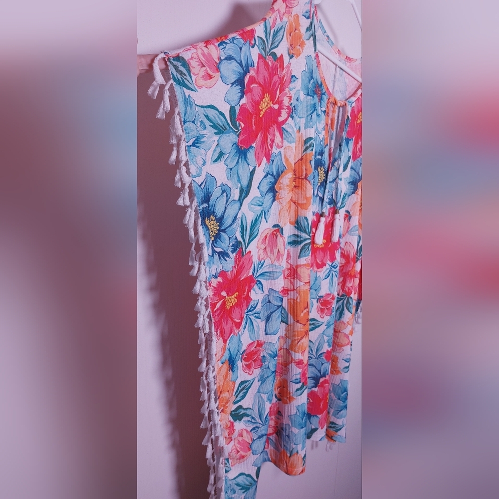 Swimsuit Coverup Fringe Floral Tassels Tropical Beach Resort Pool One Size Color - Picture 2 of 6
